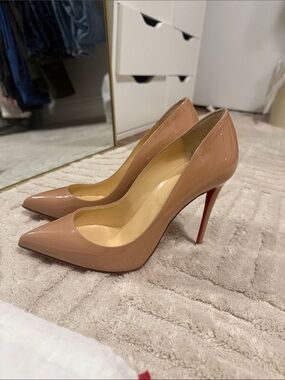 Christian Louboutin Nude Patent Pointed-Toe Stiletto Pumps